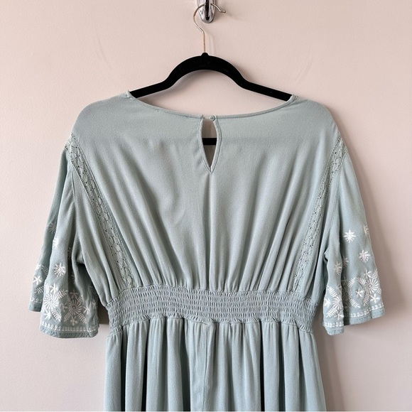 In Loom-Embroidered Teal and white Smocked waist Dress (Size:Medium) - Picture 8 of 11